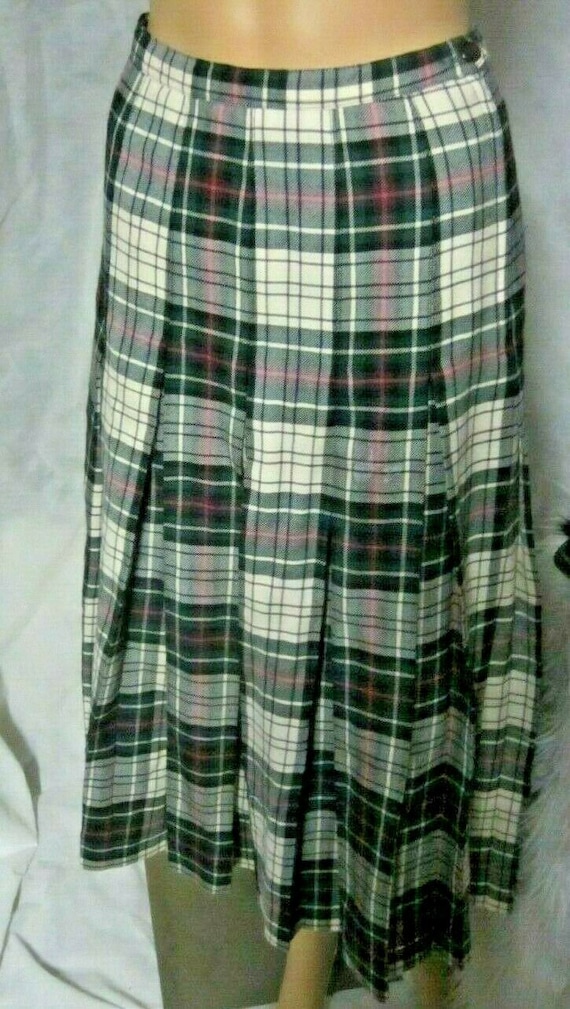 Aljean 100% Wool Klit Skirt Long Black Plaid Vinta