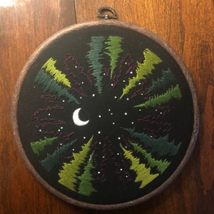 Night Sky Embroidery Hoop Line Work image 2