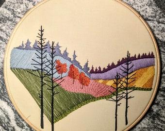 Colorful Landscape Embroidery Hoop