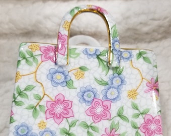 Vintage Ceramic Floral Chintz Purse Vase