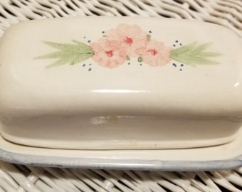 Hand-Painted Floral Design Stoneware Butter Dish