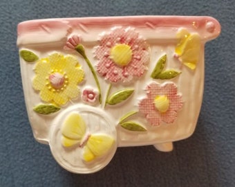 Vintage D-Ann Japan 5 Inch Flower Cart Planter with Beautiful Flowers and Butterflies