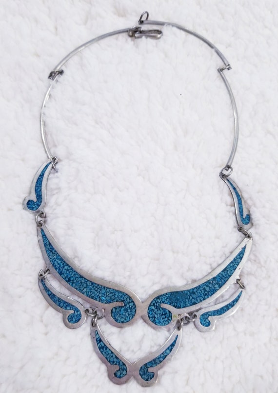 Vintage Handmade Inlaid Turquoise & Silver Alpaca 