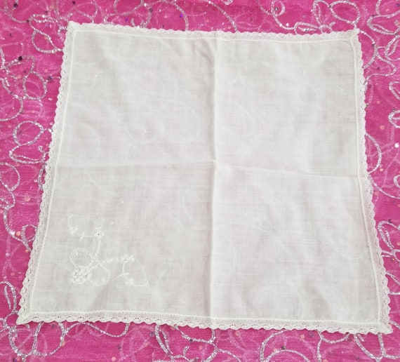 Vintage Hand  Embroidered White Handkerchief - image 2