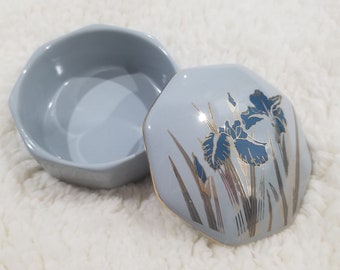 Vintage Royal Iris - Otagiri Japan - 1960&#39;s Gray Blue Octagon Trinket Box