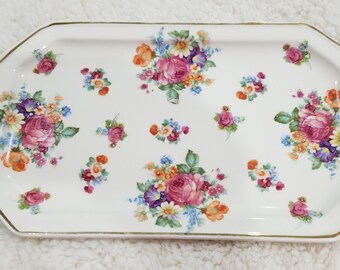 Vintage Ceramic Floral Platter or Dresser Tray - Made in Japan