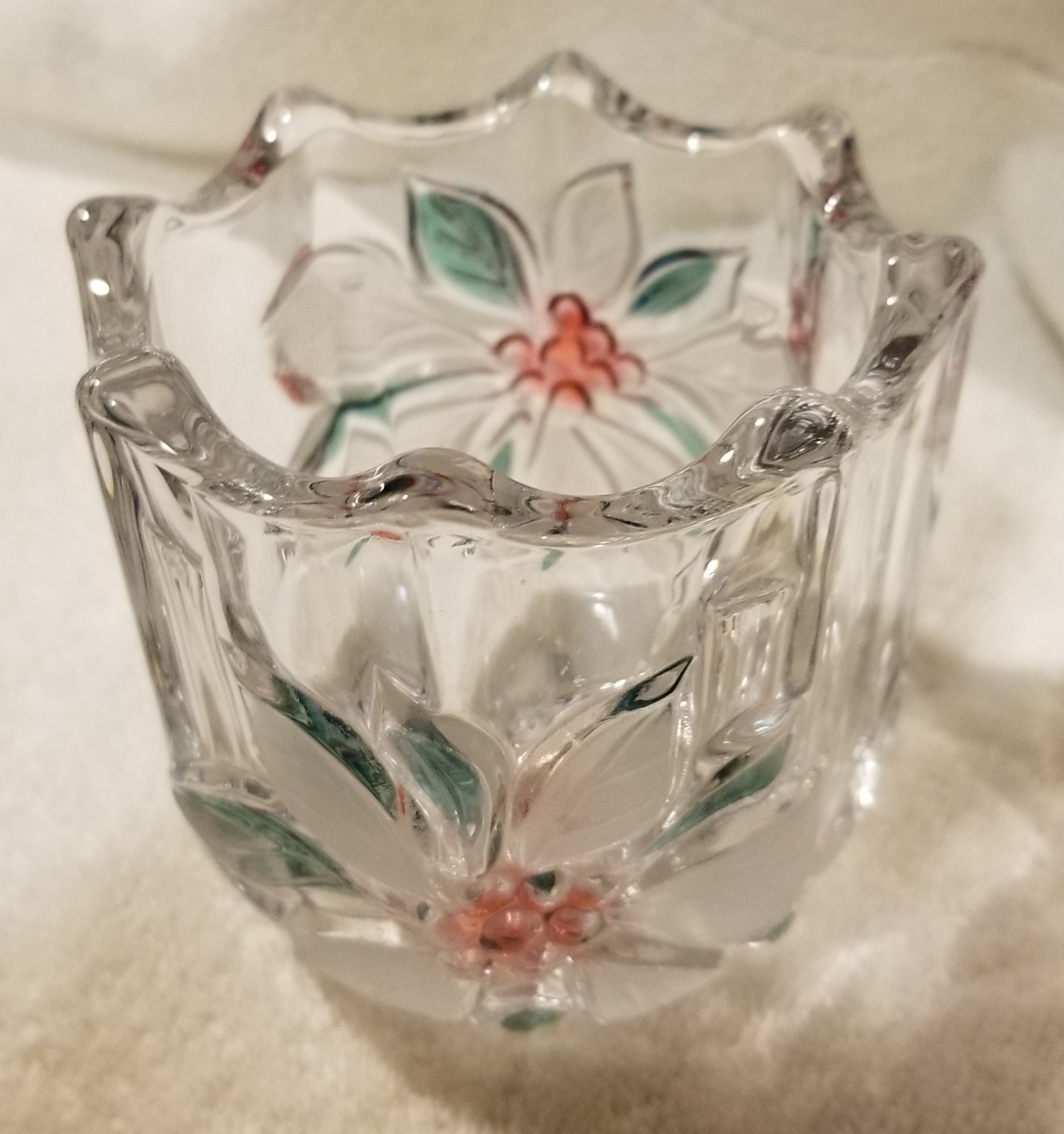 Vintage Holly Lead Crystal Votive Candle Holder Etsy