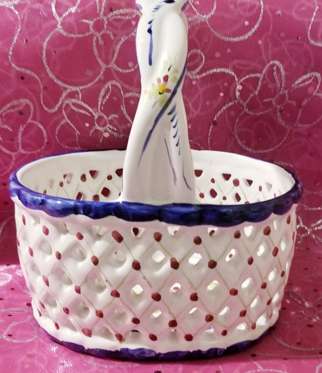 Hand Painted Pottery Weaved Basket by Holu From Portugal Etsy