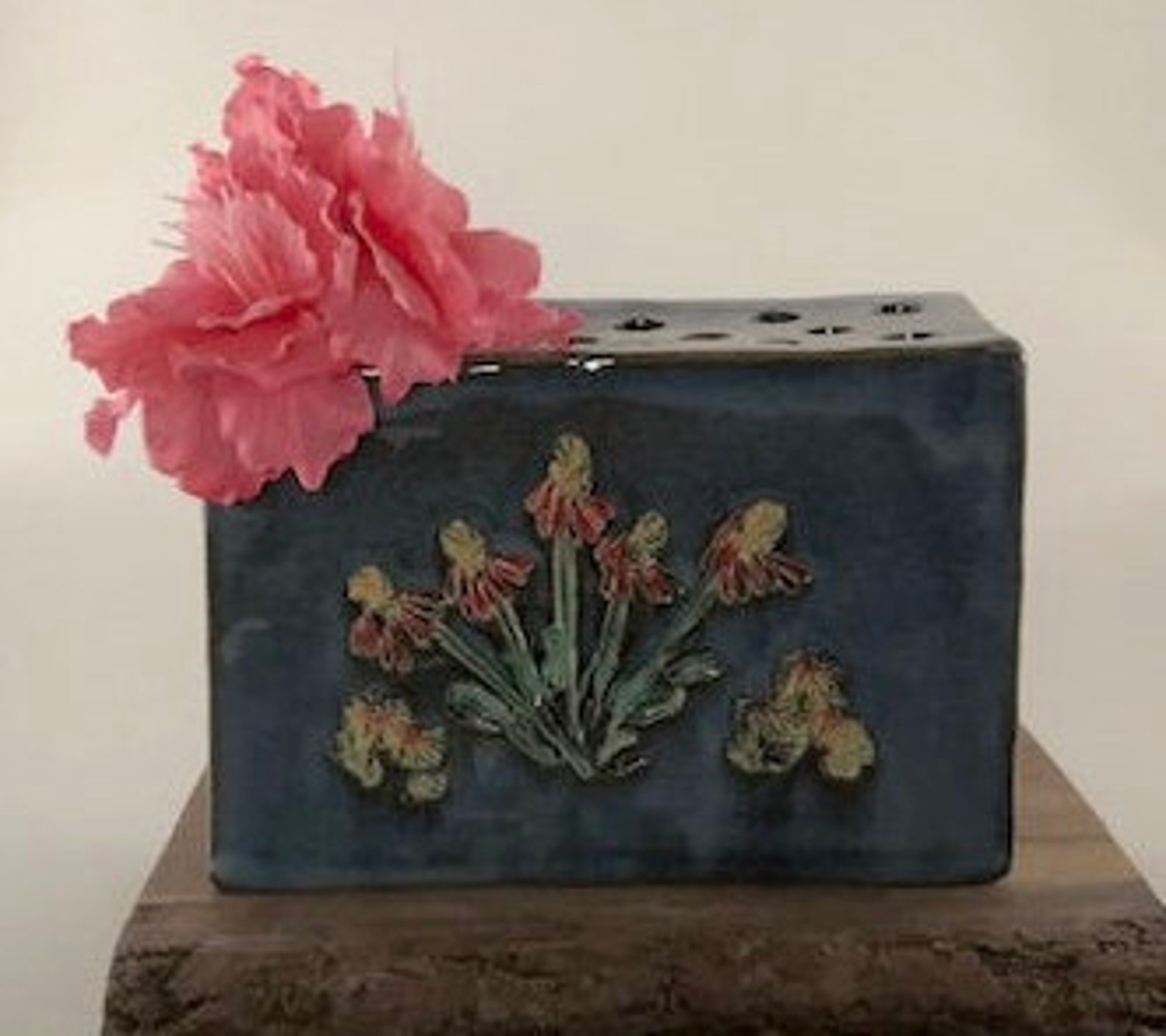 Ceramic Flower Brick hand built stamped and painted. Etsy