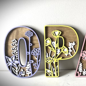 Wildflower Floral Letter Wall Decor Nursery Wall Decor Personalized Wooden Name Initial