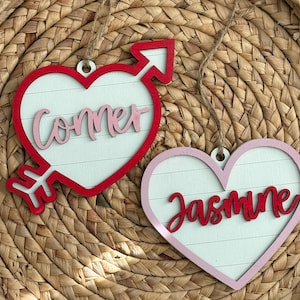 Valentine&#39;s Day Basket Tags | Wooden Heart Name Tags | Valentines Day Gift Tags | Wooden Name Labels | Wooden Gift Labels