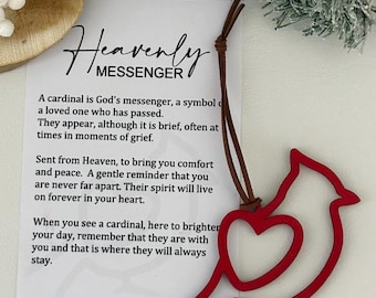 Cardinal Ornament • Heavenly Messenger Memorial Gift • Laser Cut Wood Sympathy Ornament•  Keepsake