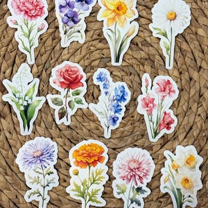 Birth Flower Vinyl Stickers | Birth Month Sticker | Laptop Vinyl Decal | Water Bottle Vinyl Decal | Journal Sticker