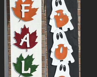 Fall & Halloween Front Porch Sign • Reversible Seasonal Decor • Fall Halloween Porch Leaner