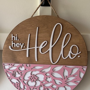 Hi Hey Hello Welcome Sign – Round Wooden Door Hanger – Seasonal Porch ...