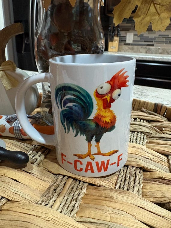 F-Caw-F Funny Chicken Mug – 15 oz Double-Sided Rooster Coffee Cup – Chicken Lover Gift, Farmhouse Humor, Funny Gift for Coffee Drinkers