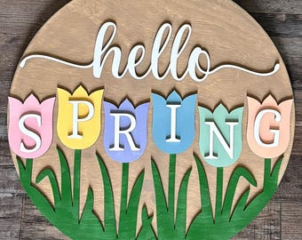 Hello Spring Door Hanger | Front Door Decor | Spring Door Sign | Spring Decor | Spring Sign | Spring Door Decor | Front Porch Decor