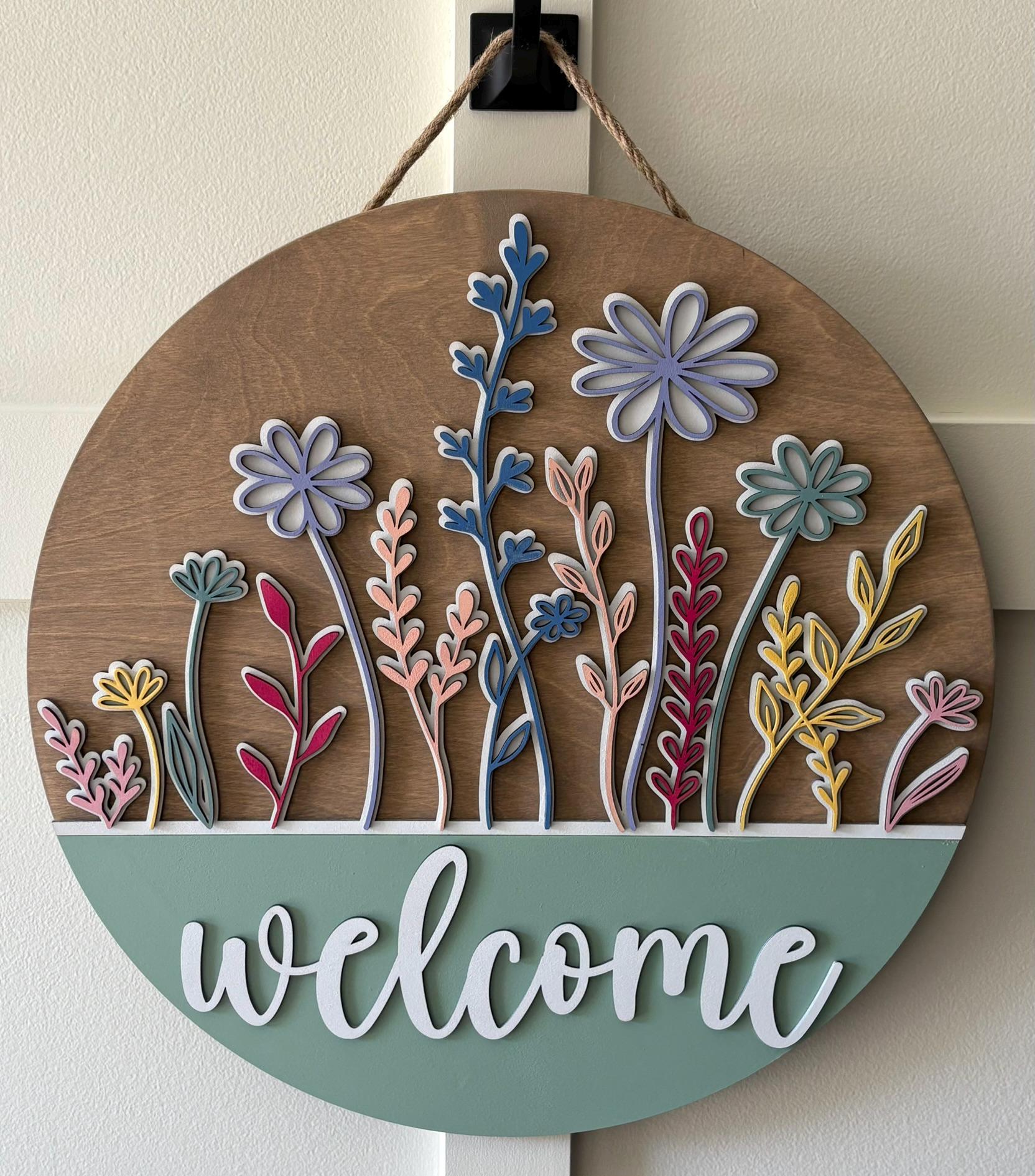 Wild Flower Wooden Welcome Door Sign, Welcome Sign, Engagement Gift, Housewarming Gift, Front Door Welcome, Wedding, Floral Sign