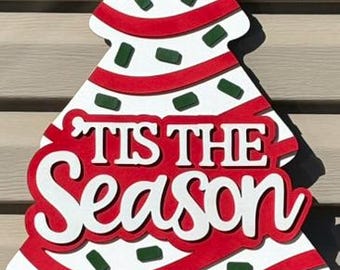 Tis The Season Door Hanger | Christmas Tree Door Hanger | Layered Wood Christmas Decor | Holiday Front Door Sign | Farmhouse Christmas