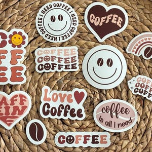 Retro Coffee Stickers, 12 Stickers, Coffee Lover Gift, Coffee Lover Stickers, Coffee Stickers for Kindle, Laptop, Tumbler, Phone Case