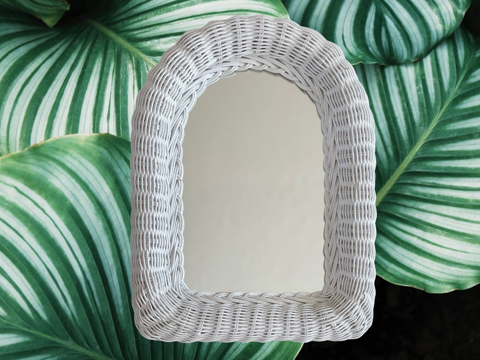 White Wicker Wall Mirror small boho Vanity mirror coastal Etsy