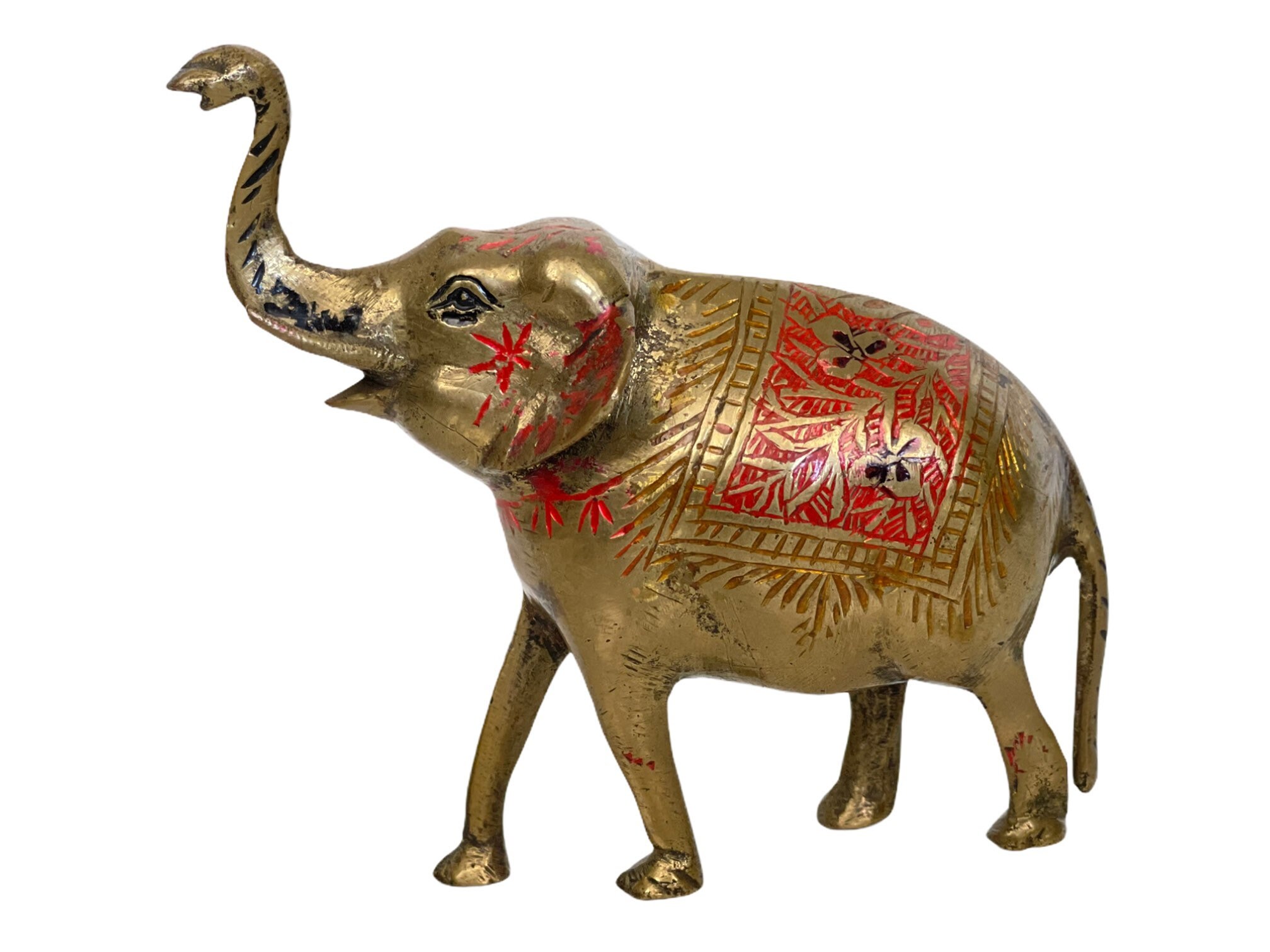 Ornate Vintage Brass Elephant Figurine with Etched Design Etsy