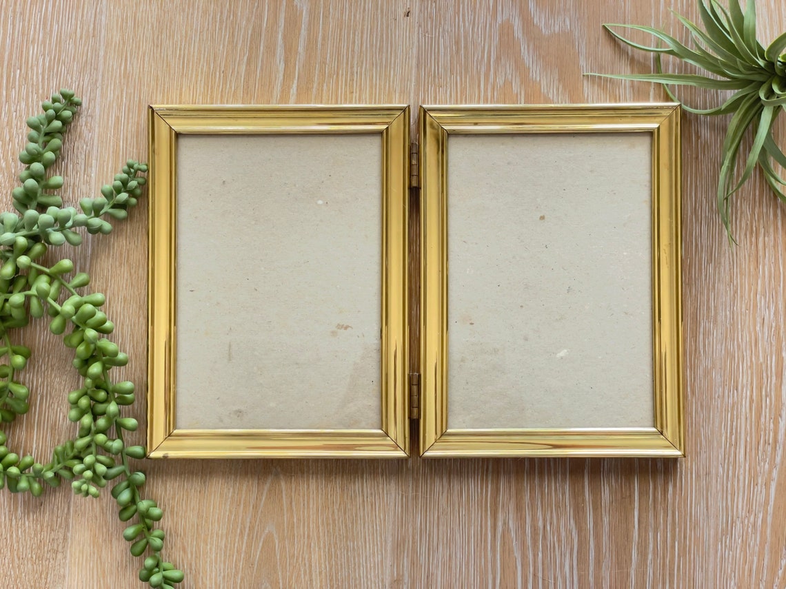 Vintage Brass Double Picture Frame Folding 5x7 Hinged Double Etsy 