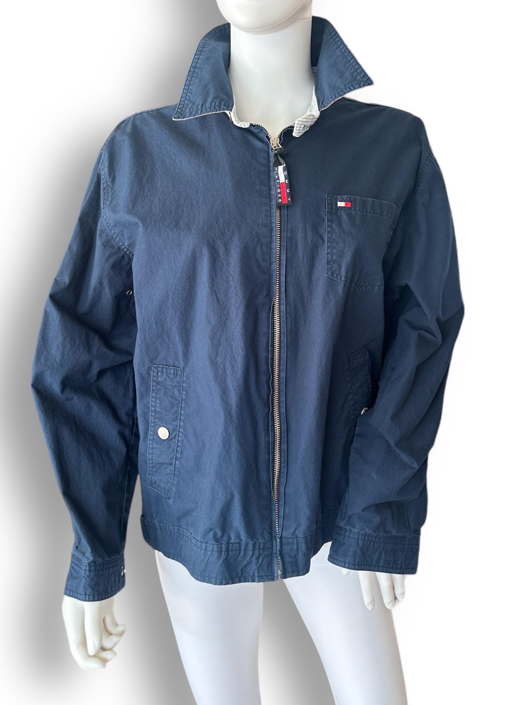 Vintage 90s Tommy Hilfiger Harrington Jacket: Navy Blue Cotton 