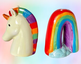 Vintage Ceramic Unicorn Salt and Pepper Shaker Set Dollar King 1992 Vintage Ceramic Unicorn Salt and Pepper Shaker Set Dollar King 1992