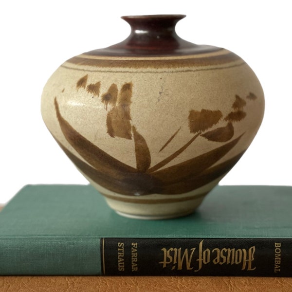 Vintage Studio Pottery Weed Pot Bud Vase, Hand Thrown Pottery Vase Mid Century Boho Bohemian Decor Stoneware