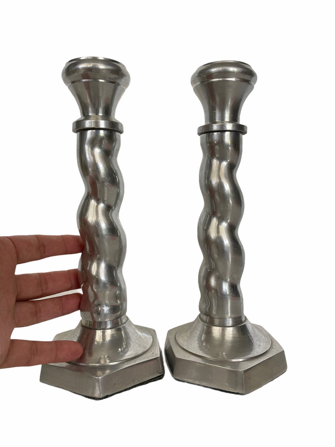 Vintage Twisted Aluminum Candlestick Holders Barley Twist Etsy