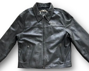 Vintage Harley Davidson Black Leather Jacket men’s, Harley Motorcycle Jacket, genuine leather full zip biker jacket