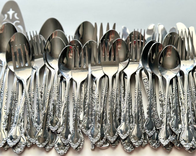 Vintage Floral Pattern Stainless Silverware Set 48 Pieces - Etsy