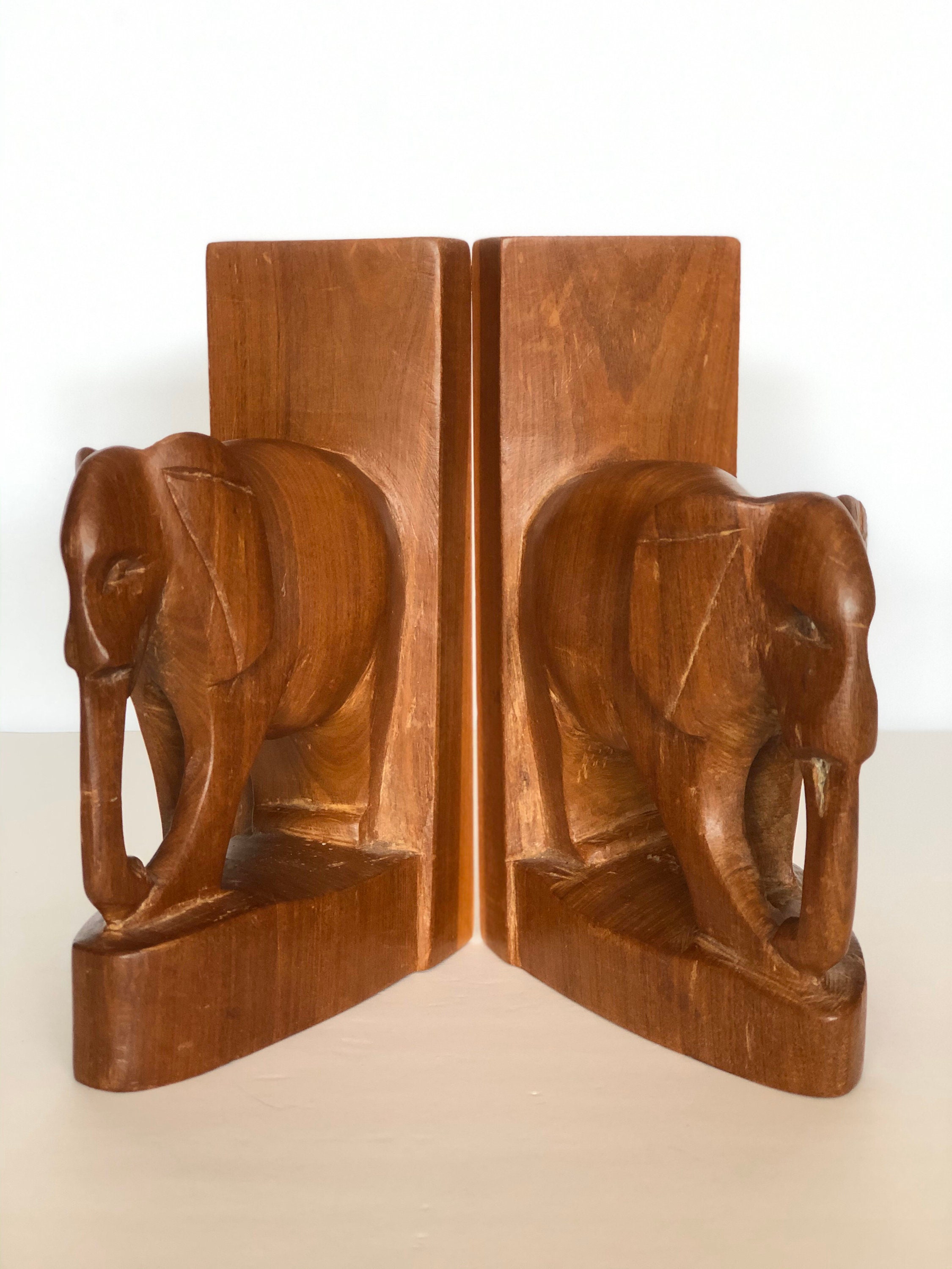 Vintage Wooden elephant bookends hand carved elephant Etsy