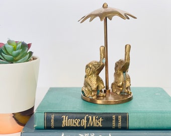 Vintage Brass Elephants Figurine, Trunk Up, Umbrella Decor