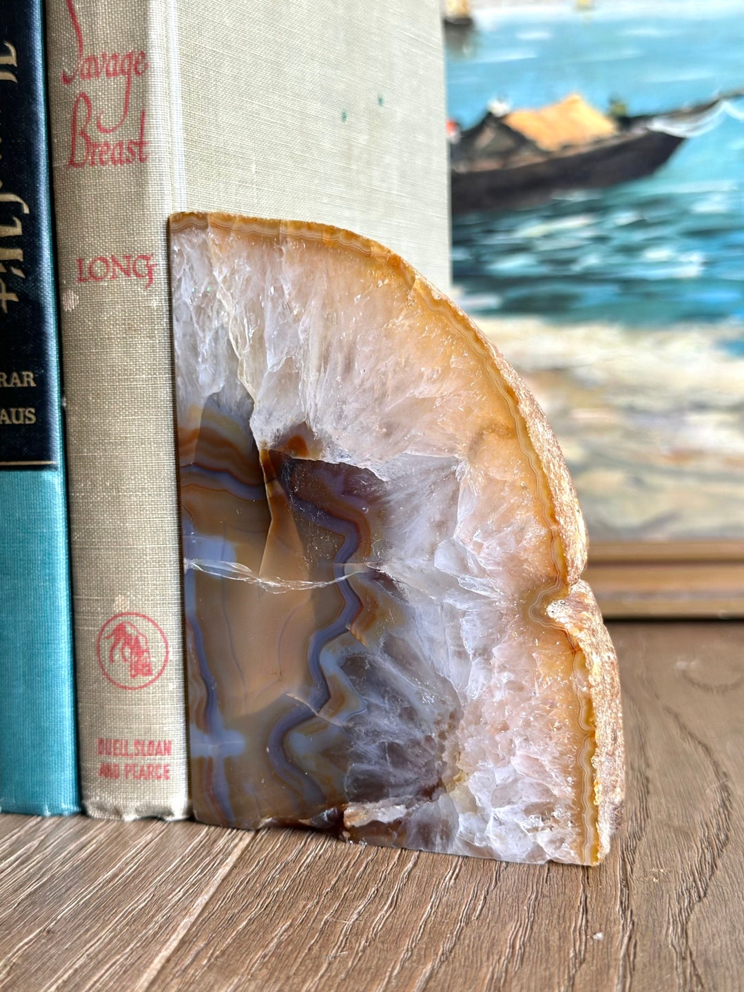 Agate Quartz Bookend, Natural Agate Geode Single Bookend, Home