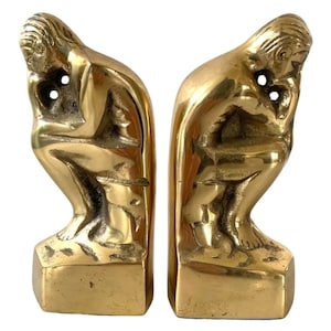 MCM Brass Bookends &quot;The Thinker.&quot;  1928 felt bottoms fathers day gift book lover heavyweight