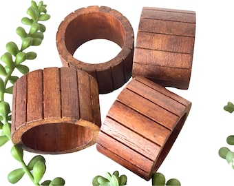 Mid Century Modern Teak Napkin Rings - Scandinavian Wood (Set of 4)