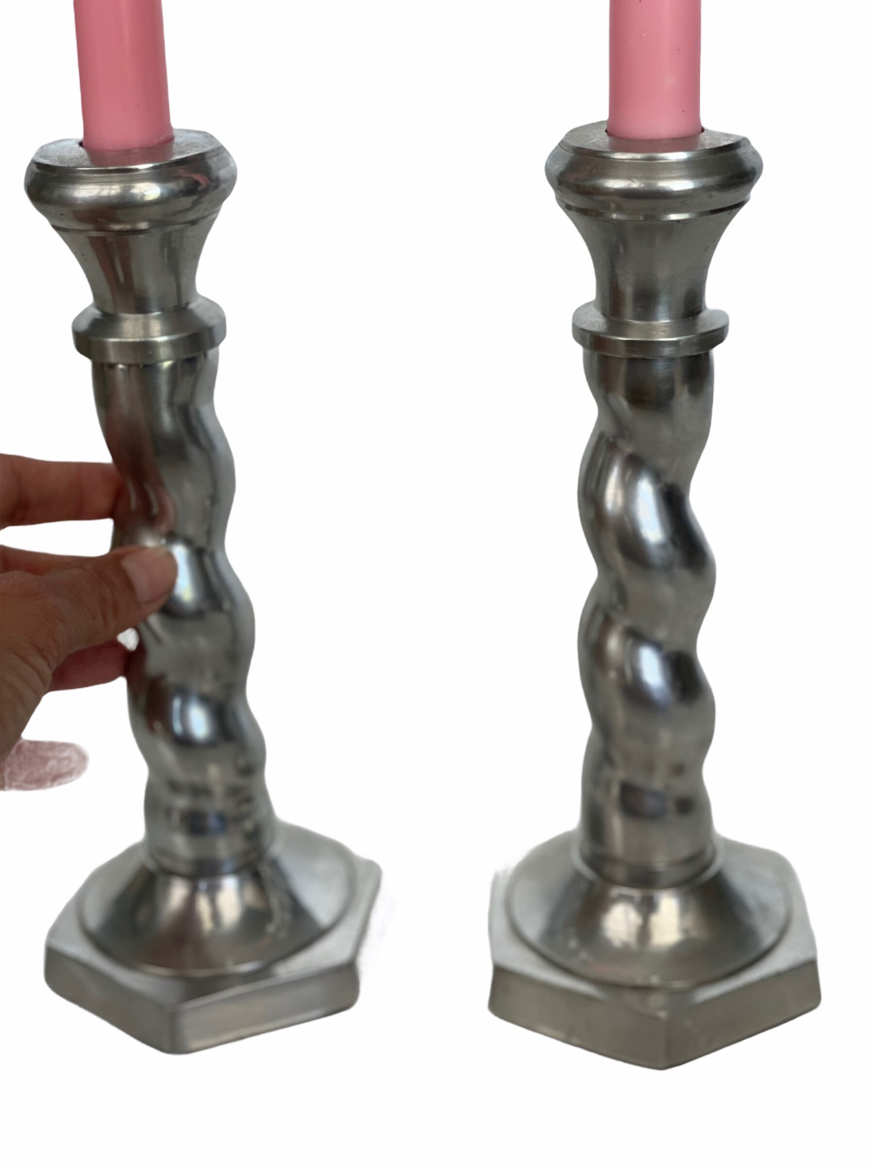 Vintage Twisted Aluminum Candlestick Holders Barley Twist Etsy