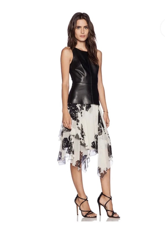 Singita Bailey 44 Dress: Vegan Leather Top, Floral Chiffon Skirt, Small