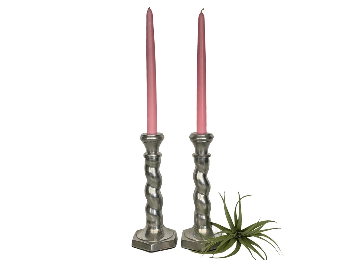 Vintage Twisted Aluminum Candlestick Holders Barley Twist Etsy