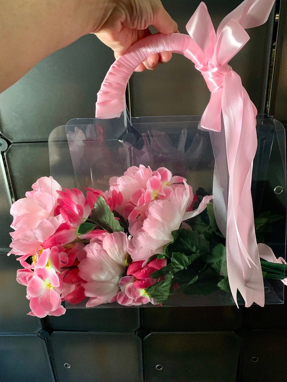 Transparent Luxury Flower Bouquet Bag With Handle Fresh Flower 