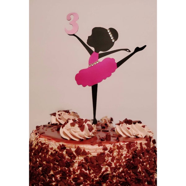 Ballerina Cake Topper | Glamorous Silhouette Girl Cake Topper | Glitter Birthday Number Cake Top | Little Dancer Age | Bling Cake Decor