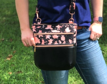 Rose Gold Disney Character Triple Zip Crossbody Purse