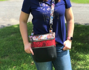 Beauty and Beast Triple Zip Crossbody Purse