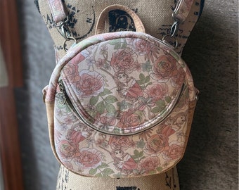 Pink Rose And Cork Sleeping Beauty Large Mini Backpack/Crissbody Purse
