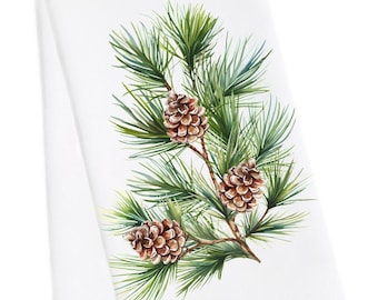 Pine Cone Tea Towel, Pine Cone Hand Towel, Pine Cone Kitchen Towel, Nature Hand Towel, Woodland Towel, Farmhouse Towel, Fir Branch Towel