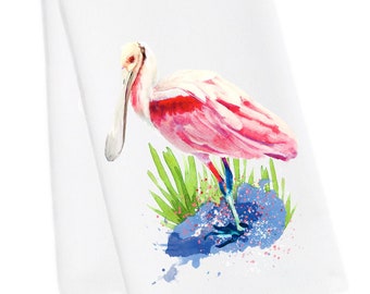 Roseate Spoonbill Tea Towel, Spoonbill Hand Towel, Spoonbill Kitchen Towel, Coastal Bird Hand Towel, Birding Towel, Roseate Spoonbill Dish