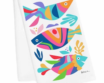 Fish Tea Towel, Fish Hand Towel, Fish Kitchen Towel, Modern Fish Towel, Beach house Tea Towel, Beach Housewarming Towel, Beach Dish Towel