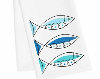 Modern Fish Tea Towel, Contemporary Fish Hand Towel, Fish Dish Towel, Fish Bathroom Hand Towel, Coastal Kitchen Towel, Beach House Tea Towel